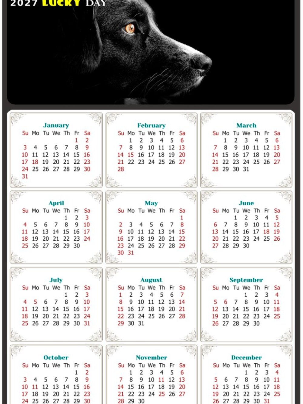 2027 Magnetic Calendar - Today is my Lucky Day - Dogs Themed 05 (7 x 10.5)